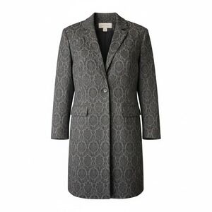 Jones New York Women's 16W Damask Car Coat Grey Black Wool Blend Long Blazer USA